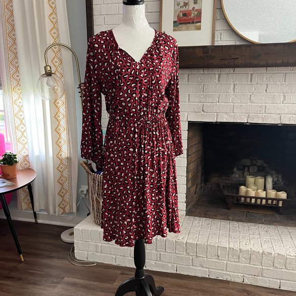 Old Navy Pretty Leopard / Polka Dot Print Dress Medium 3/4 sleeves - Picture 3 of 6